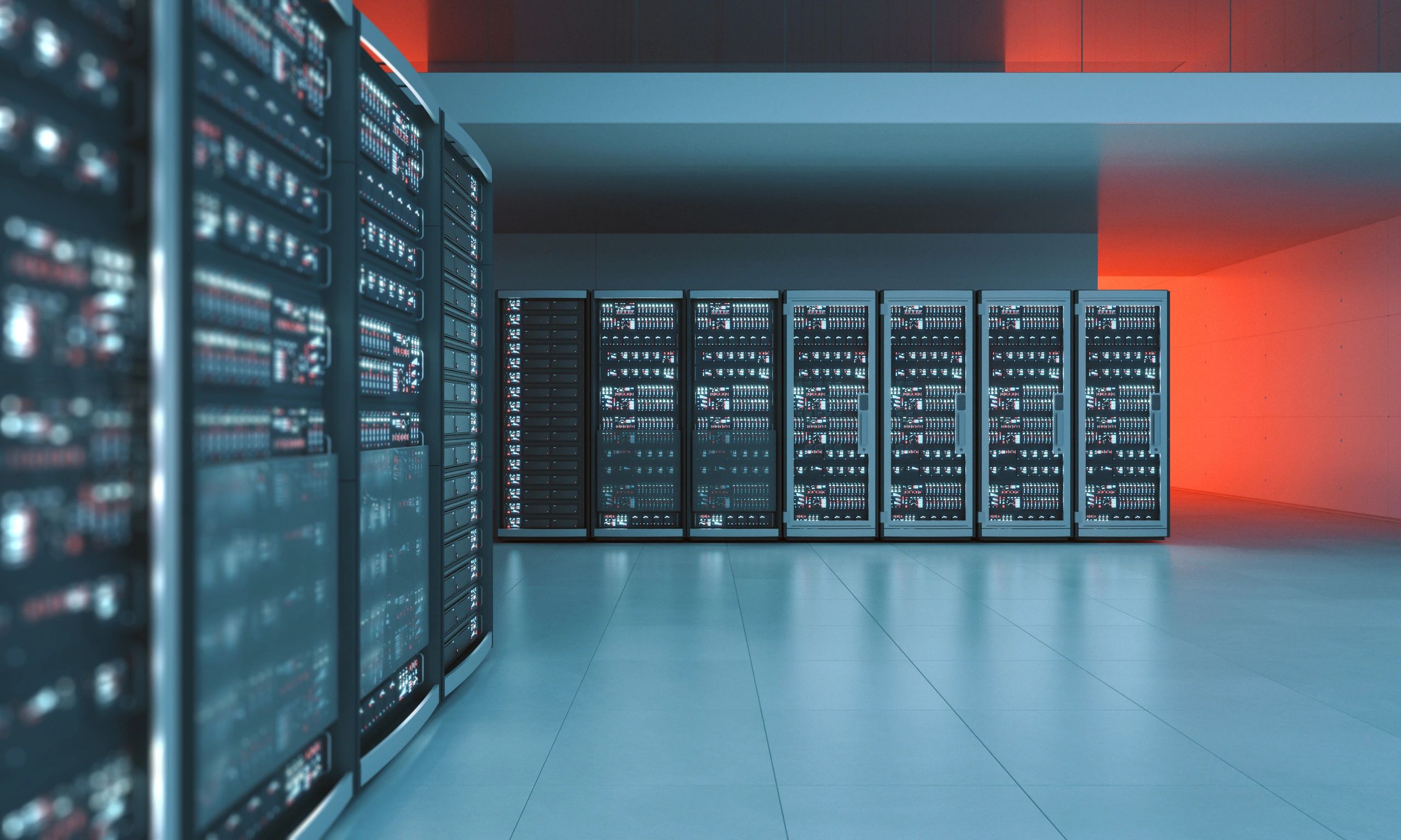 Modern data center server racks representing secure infrastructure